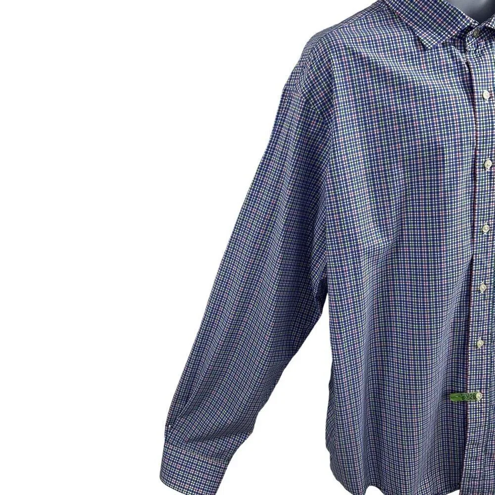 POLO Ralph Lauren XXL Gingham Plaid Twill Dress Shirt 100% Cotton Button Up Logo